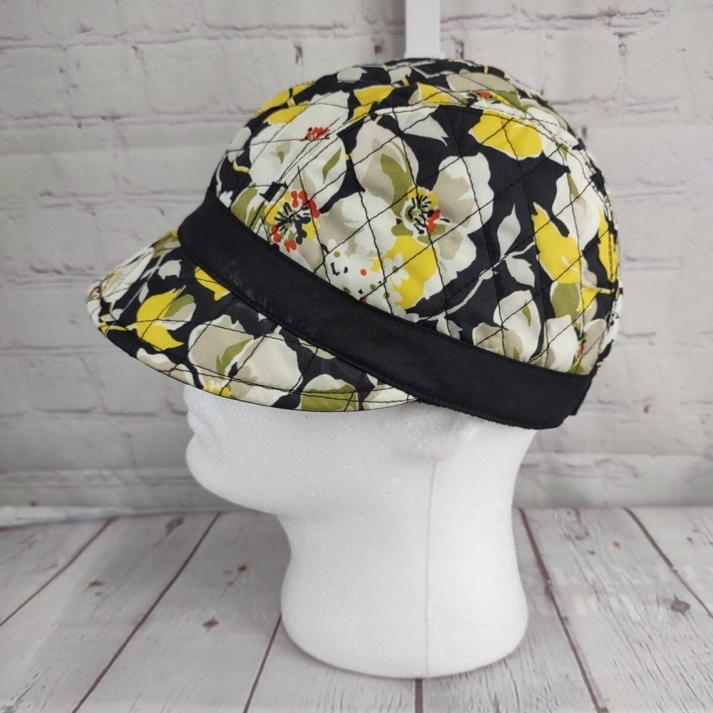 NWT VERA BRADLEY 'Be Cozy' Collection Newsgirl Hat (Dogwood Pattern) BLK YLW WHT - Picture 4 of 5